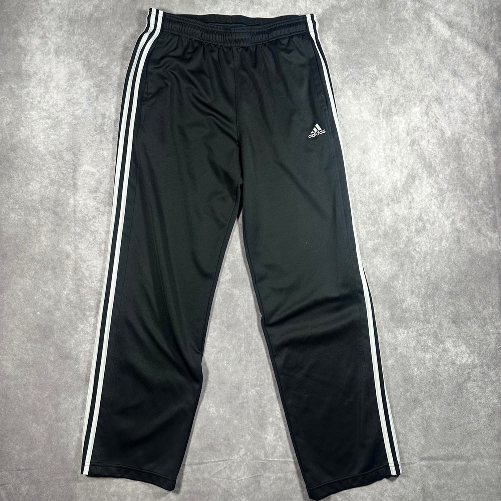 Adidas Mens Black White 3-Stripe Track Pants Large L Athletic Activewear Gym